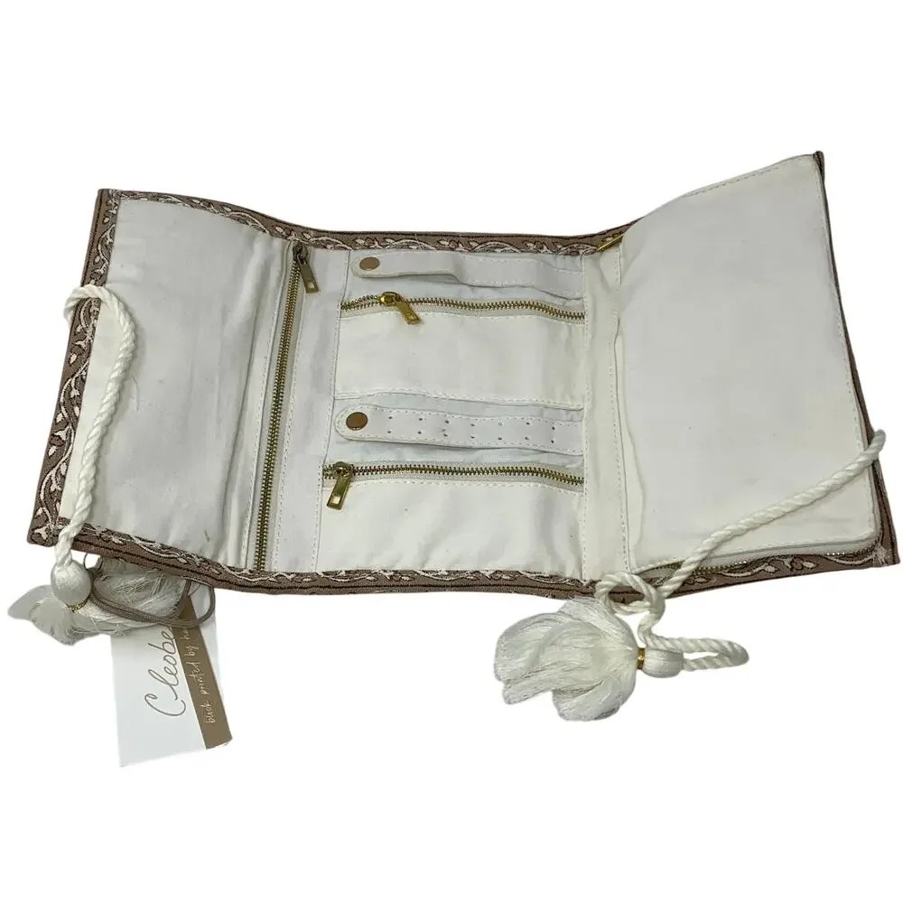 Anthropologie Cleobella Jewelry Holder Or Clutch Organic Cotton Brown White NEW
